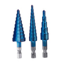 Drillpro Upgrade 3Pcs 1/4 Inch Hex Shank Blue Nano Coated Step Drill Bit Set 3-12/4-12/4-20mm