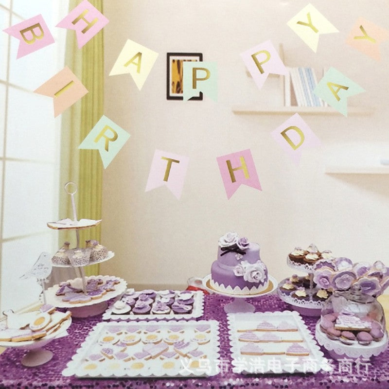 1 SET Paper Happy Birthday Party Bunting Banner Decorations Hanging Pastel Flags Party Decora