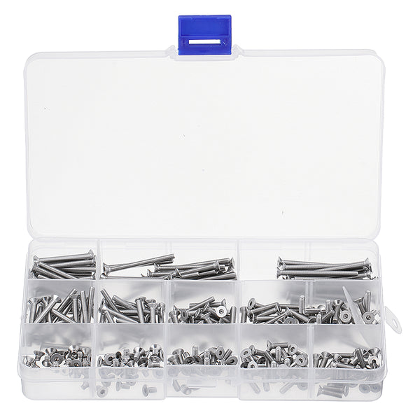 260Pcs M3 304 Stainless Steel Hex Socket Flat Head Screw Bolts Assortment Set