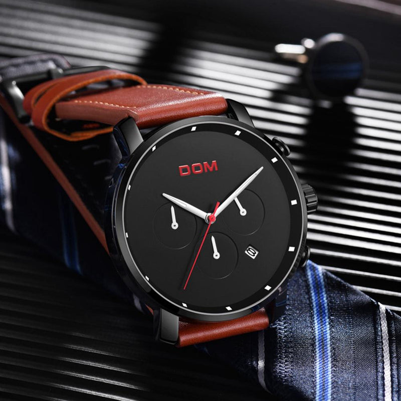 DOM M-1216BL-1M Fashion Men Watch Waterproof Chronograph Luminous Date Display Quartz Watch