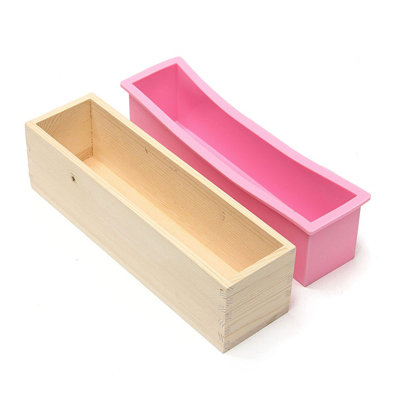 Silicone Loaf Bread Cake Mold Soap Making Mould Biscuit Baking Tool with Wooden Box
