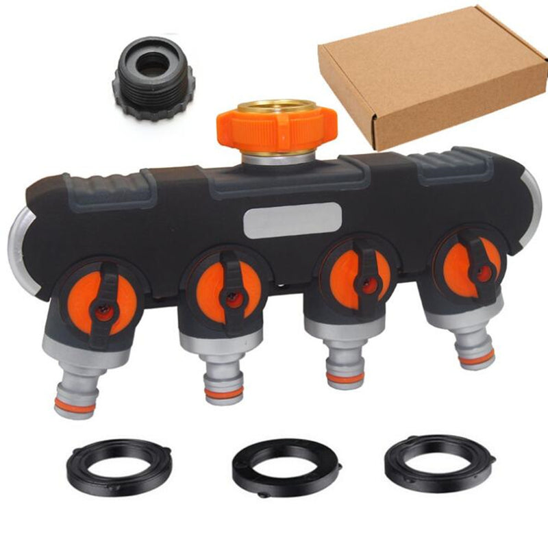 Universal 4 Way Hose Faucet Manifold Water Segregator for 3/4" 1/2" Garden Tap Splitter Water Pipe Divider Hose Quick Connector Nozzle Shut Off Control