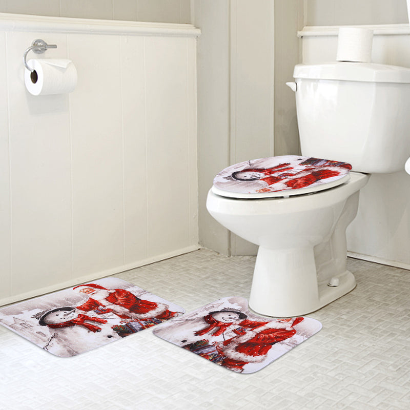 3Pcs/Set Bathroom Non-Slip Christmas Style Bathroom Carpet Rug Toilet Seat Cover Mat Set