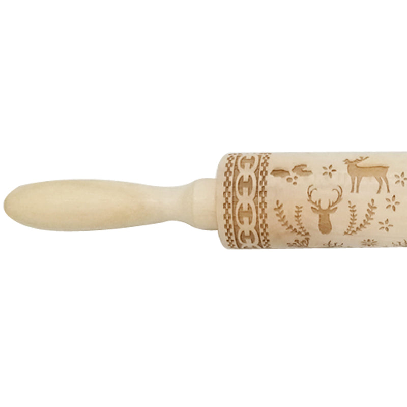 Loskii JM01688 Wooden Christmas Embossed Rolling Pin Dough Stick Baking Pastry Tool New Year Christmas Decoration