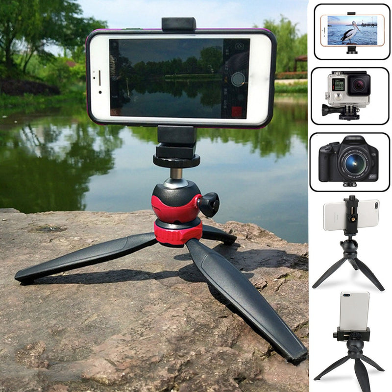 Mini Multi-angle Rotation Handheld Selfie Stick Tripod for Sports Camera Tabletop Smartphones With Phone Clip