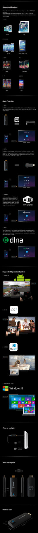 A2W High Definition Multimedia Interface Miracast Dongle DLNA Airplay Chromecast for Android IOS