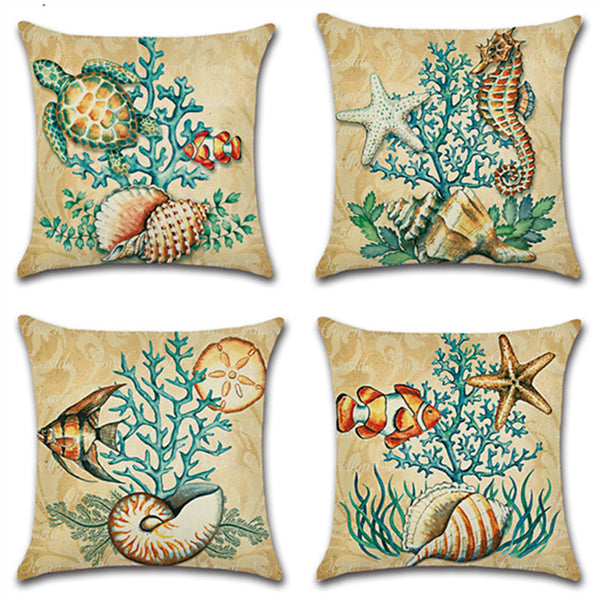 Cartoon Ocean Creature Turtle Pillow Case Cotton Linen Square House Decor Cushion Cover