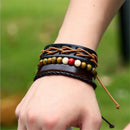 Retro Multiplayer Leather Bracelet Cowhide Hemp Wood Beads Bracelets for Men