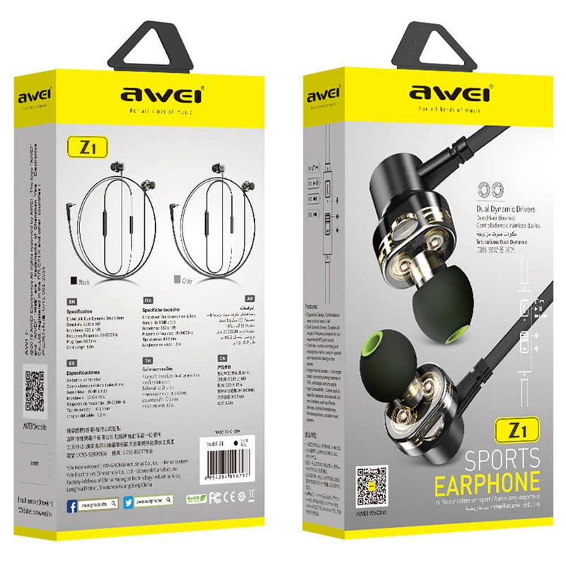 [Dual Dynamic] Awei Z1 Earphone 3.5mm Wired Control Magnetic Adsorption Bass Headphone with Mic