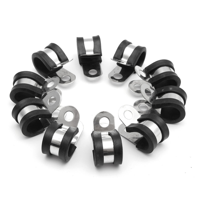 10Pcs 12mm Stainless Steel & Rubber Lined Retaining Hose P Clips Clamp