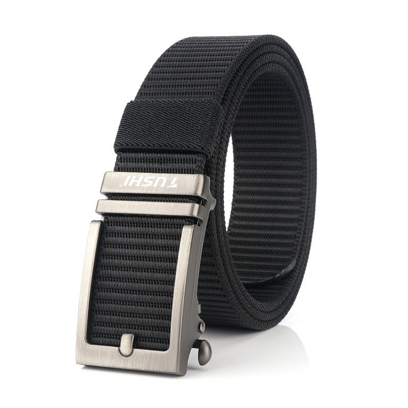 TUSHI 120cm Punch Free Black/Silver Buckle Tactical Belt Quick Release Nylon Waist Belts Casual Belt