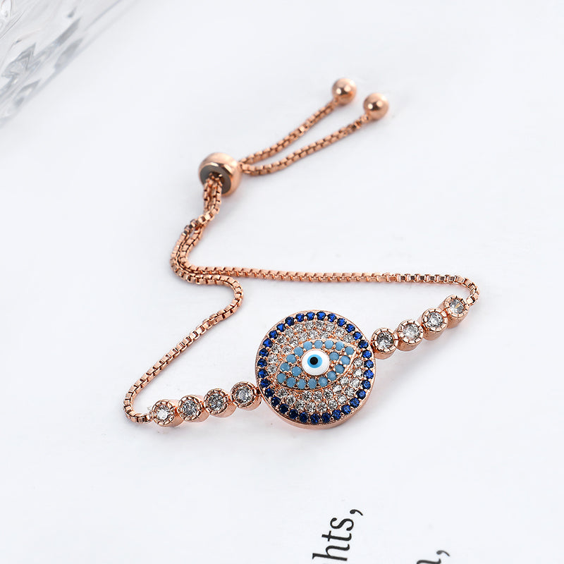 Unisex Jewelry Unique Blue Evil Eye Zircon Adjustable Charm Bracelet
