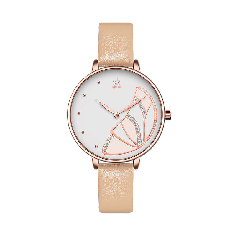 SHENGKE SK K0118 Fashion Butterfly Pattern Casual Ladies Dress Watch Women Quartz Watch