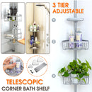 3 Tier Telescopic Toiletries Storage Corner Bath Shelf Rack for Bathroom
