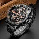 OULM 3548 Unique Design Full Steel Men Wrist Watch Three Time Zones Quartz Watches