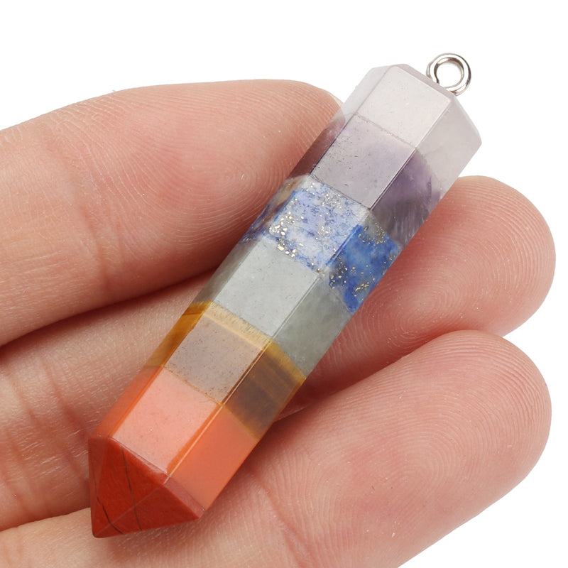 7 Chakra Healing Wand Layered Crystal Faceted Stick Healing Balancing Pendants