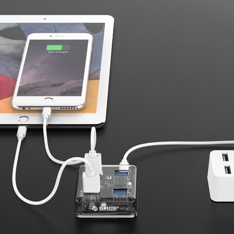 ORICO 4 Ports USB3.0 Transparent HUB Adapter For iPhone 8 Plus XS 11 Pro Huawei P30 Pro Xiaomi Mi9 9Pro S10+ Note10