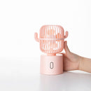 Mini Portable USB Cactus Automatic Oscillating Cooling Fan 80 Degree Rotating Three Level Speed Rechargeable Fan Low Noise