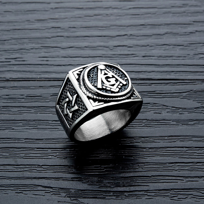 Personality Domineering Retro Masonic Titanium Steel Index Finger Ring