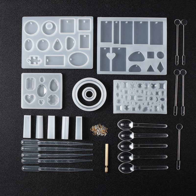76PCS DIY Resin Casting Molds Silicone Craft Jewelry Pendant Making Mould Tools Kit