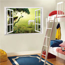 3D Grassland White Horse Scenery False Window PVC Decal Wall Sticker Muarl Home Room Decor