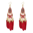 Bohemian Feather Drop Earrings Long-Style Tassels Earring Retro Women Ear Drop