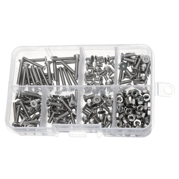 250pcs M3 Stainless Steel Hex Socket Cap Head Button Head Flat Head Screws Nuts Assortment