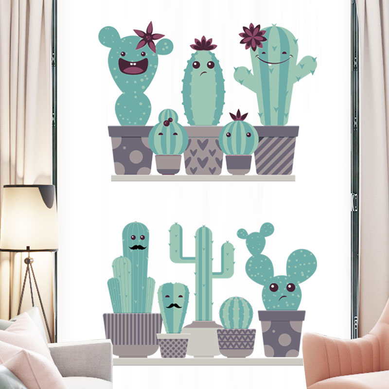 Miico FX82028 Cartoon Wall Sticker Cactus Printing Sticker Glass Door Wall Decoration Stickers DIY Sticker