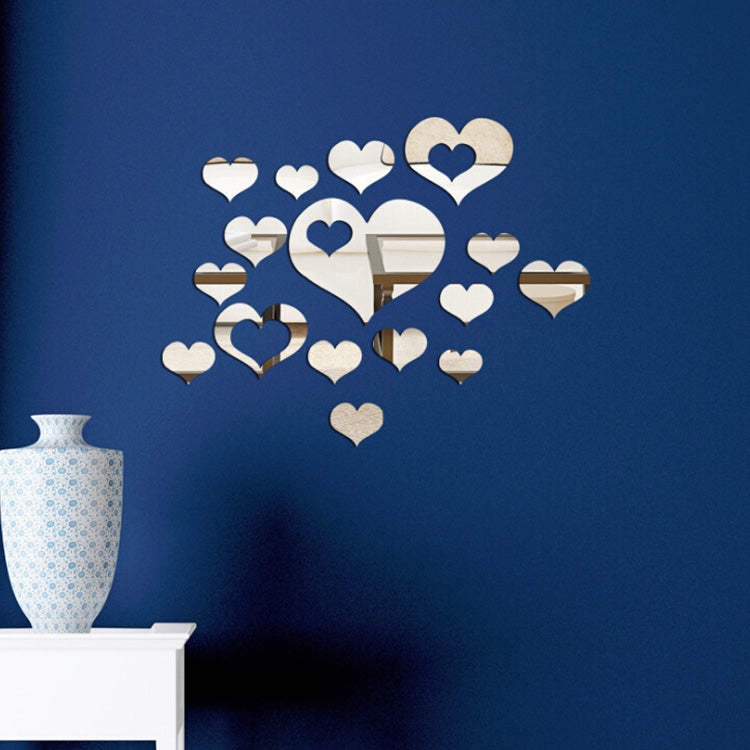 Honana DX-Y2 16Pcs Cute Silver DIY Heart Mirror Wall Stickers Home Wall Bedroom Office Decor