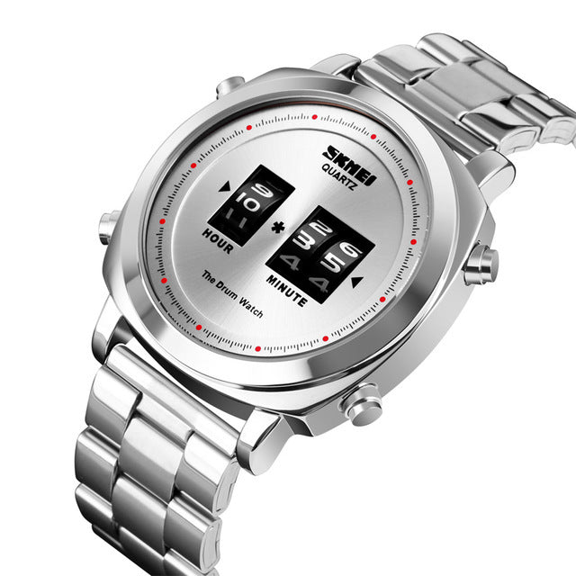 SKMEI 1531 Creative Drum Watch Stainless Steel Waterproof Business Men Watch Quartz Watch