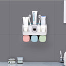 Toothbrush Holder Set Storage Suplies Save Space No Drill Wall Mount Toothpaste Dispenser Multi-Functional Slots Bathroom Strong Traceless Hander