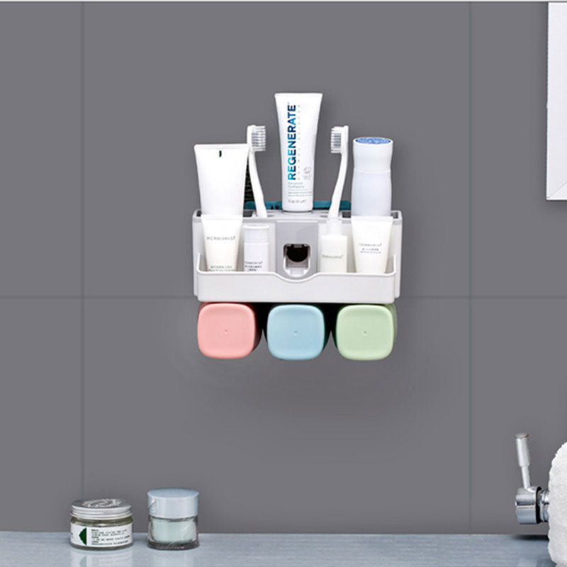 Toothbrush Holder Set Storage Suplies Save Space No Drill Wall Mount Toothpaste Dispenser Multi-Functional Slots Bathroom Strong Traceless Hander