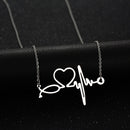Simple Stainless Steel Heartbeat Electrocardiogram Heart Pendant Chain Necklace for Women