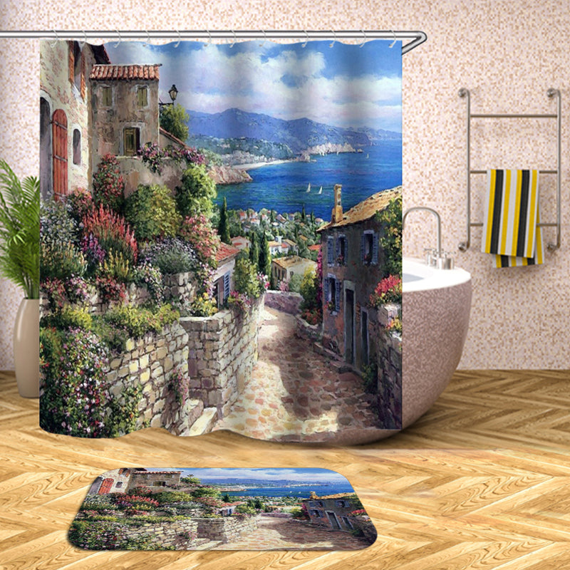 Scenery Theme Bathroom Shower Curtain Mouldproof Waterproof Polyester Bath Decorative Curtain