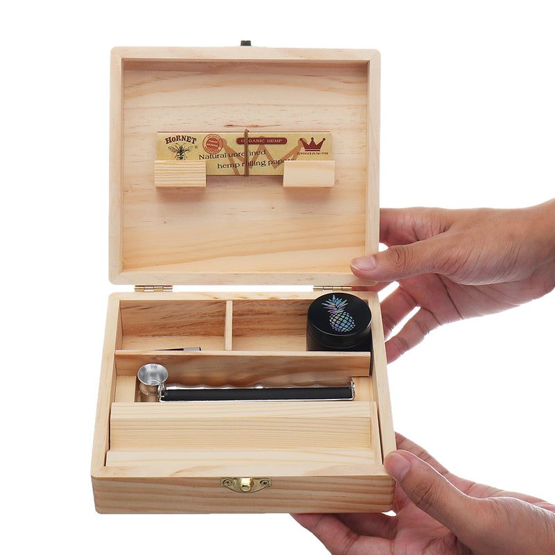 5Pcs Wooden Storage Box Tools Kit Smoke Grinder Set Rolled Paper Pipes