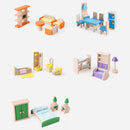 Doll House Miniature Wooden Furniture Bathroom Kitchen Living Room Bedroom Set Kid Toys
