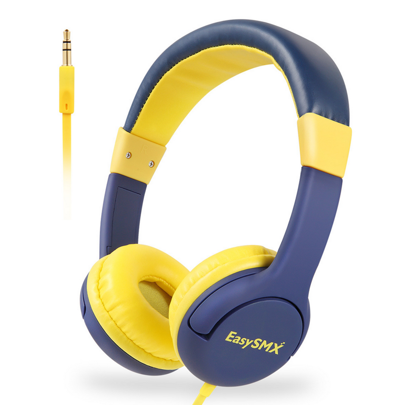 EASYSMX KM-666 Omnidirectional 3.5mm + USB Wired Headphone 85dB Volume Yellow for Children Student