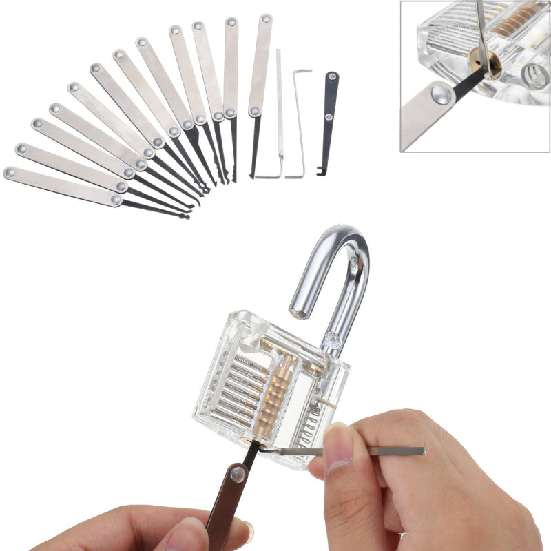 DANIU 16pcs Padlock Locksmith Training Starter Practice Kit Lock Unlocking Picks Hand Tool