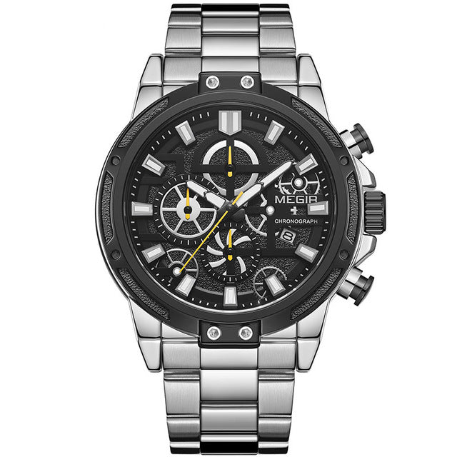 MEGIR 2108 Luxury Big Dial Chronograph Business Style Stainless Steel Men Watch Quartz Watch
