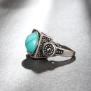 Fashion Blue Turquoise Crystal Finger Ring Geometric Antique Silver Rings Ethnic Jewelry