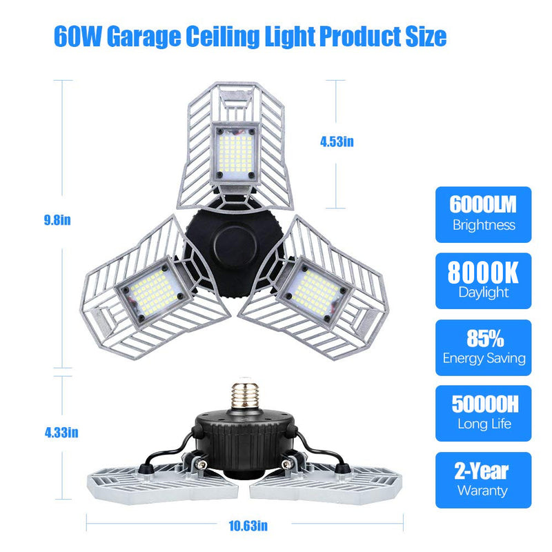 E27 60W 6000LM 144 LED Light Bulb Deformable Adjustable Daylight Shop Ceiling Garage Lamp AC220V