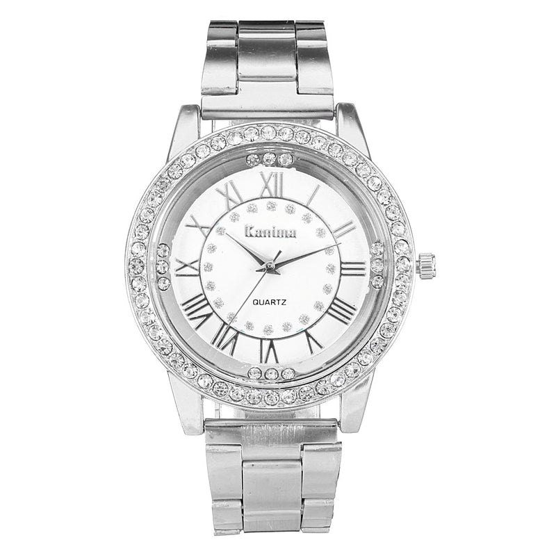 Men Women Crystal Rhinestone Plated Stainless Steel Analog Quartz Wrist Watch With Logo
