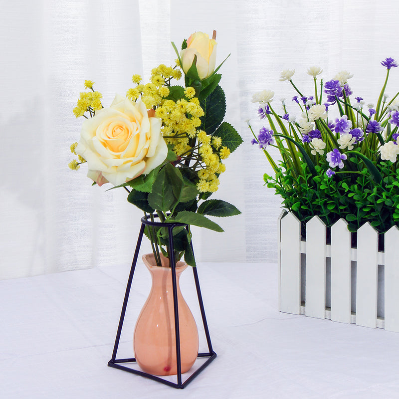 Creative Metal Wire Vase Black Flower Rack Abstract Geometric Frame Home Decor