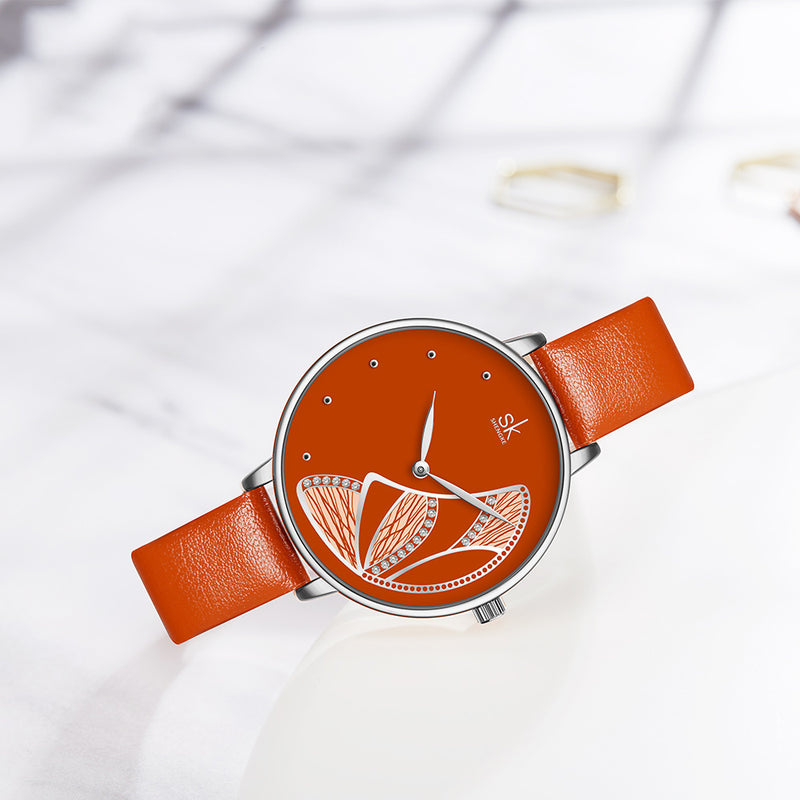 SHENGKE SK K0118 Fashion Butterfly Pattern Casual Ladies Dress Watch Women Quartz Watch