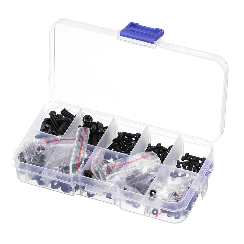 Suleve MXNP2 270Pcs White/Black M2-M5 Plastic Nylon Phillips Screw Round Head Hex Nut Assortment Kits