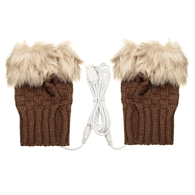 5V USB Heated Gloves Warmer Hands Knitting Fingerless Electric Office Winter Motorcycle