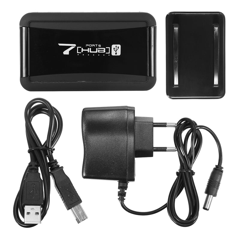 EU/US Vertical 7 Port USB 2.0 High Speed Hub+AC Power Supply Adapter For Raspberry Pi PC