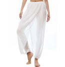 White Cinch-Bottom Loose yarn Mesh Yoga Pants High Waist Elastic Solid Black Dance Trousers Fitness