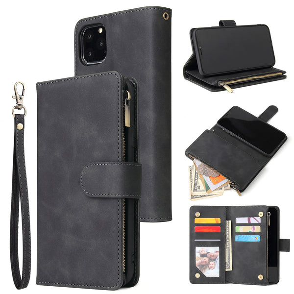 Luxury Flip PU Leather Zipper Wallet Phone Bag Multi Card Slots Protective Case for iPhone 11 / Pro / Pro Max / XR