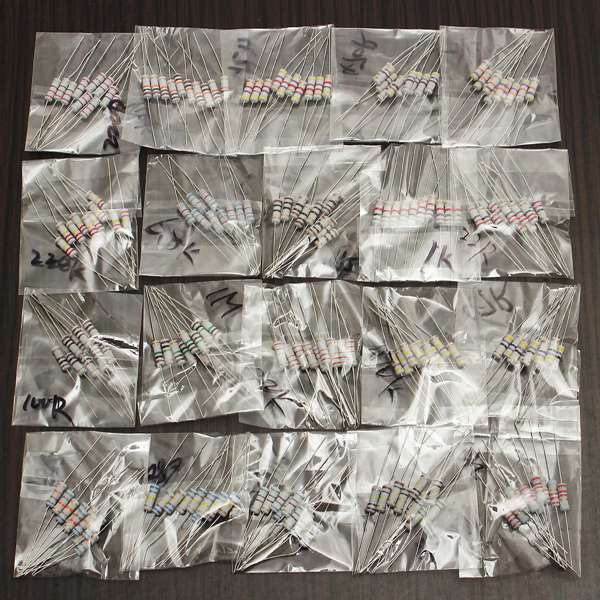 200pcs 20 Value 1W 5% Resistors Resistance Assortment Kit 10 Ohm - 1M Ohm Set
